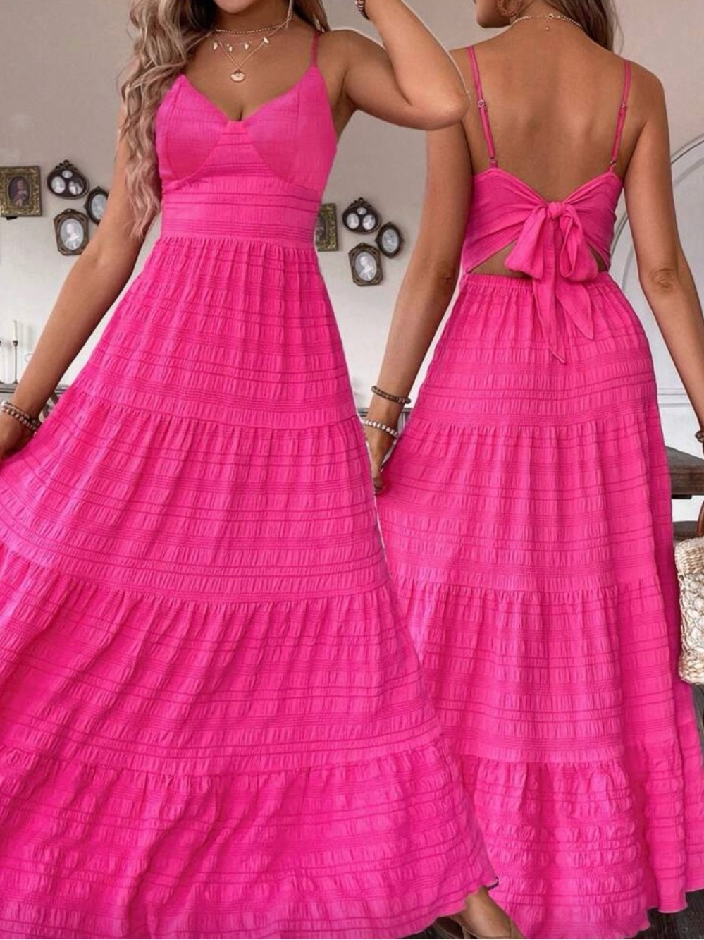 Women’s Hot Pink Maxi Dress with Back Bow